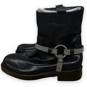 Karl Lagerfeld Boots Womens‎ 6 M Black Leather Vernet Moto Chain Harness Boots